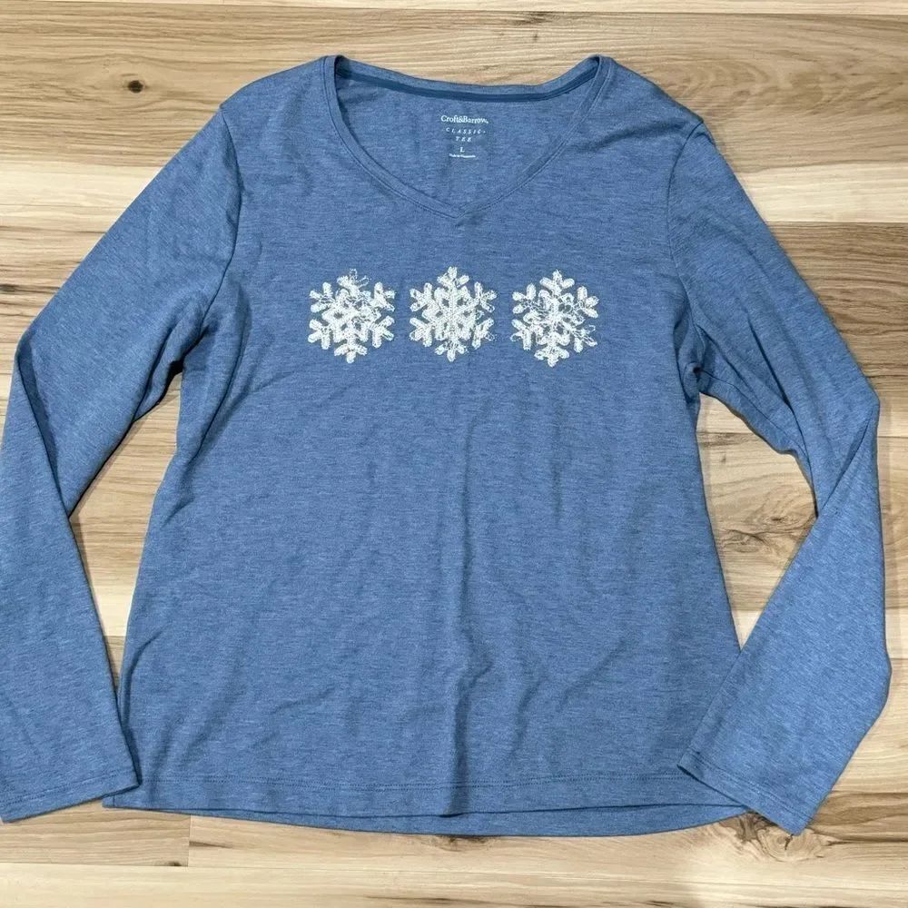 Croft and Barrow Snowflake Christmas Long Sleeve Top Shirt Women’s Large